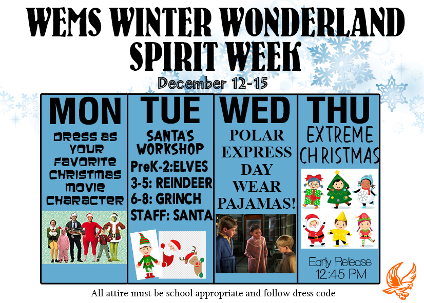 WEMS Spirit Week Dec. 12-15