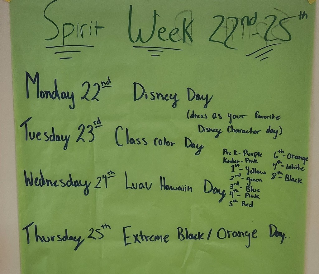 Spirit Week 22nd-25th
